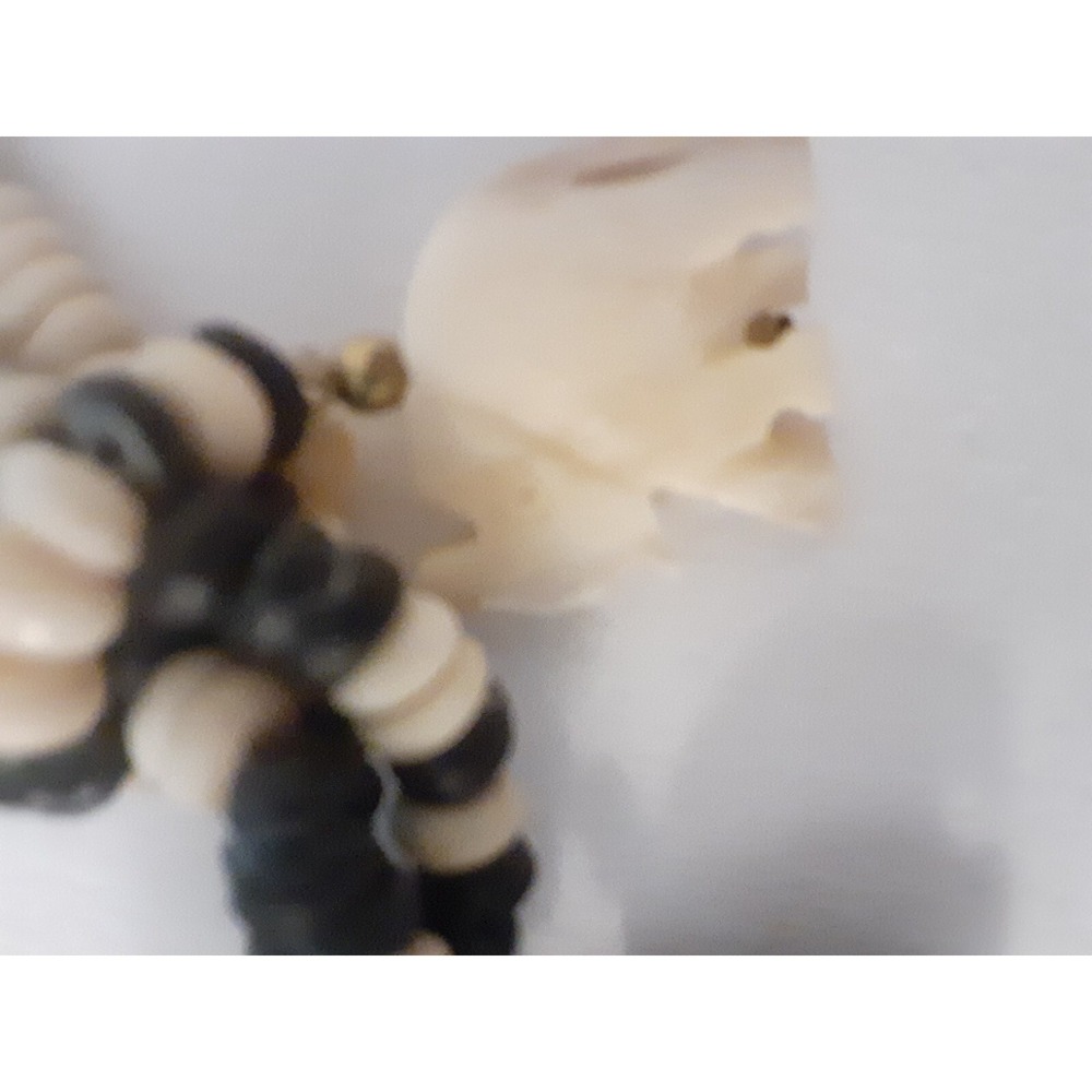 African Black & Ivory Colored Beaded w/Four Elephants Three Strand Necklace - Picture 5 of 5